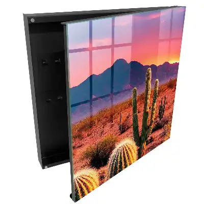 Boîte à clés murale coucher de soleil sur le désert avec des cactus