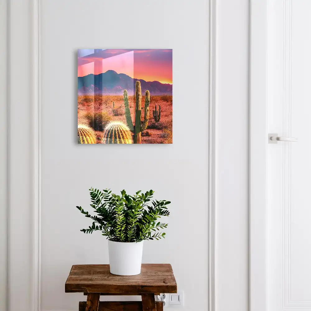 Boîte à clés murale coucher de soleil sur le désert avec des cactus