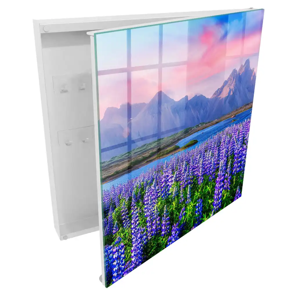 Armoire à clés les fleurs colorées sur fond de montagnes rayonnent de paix