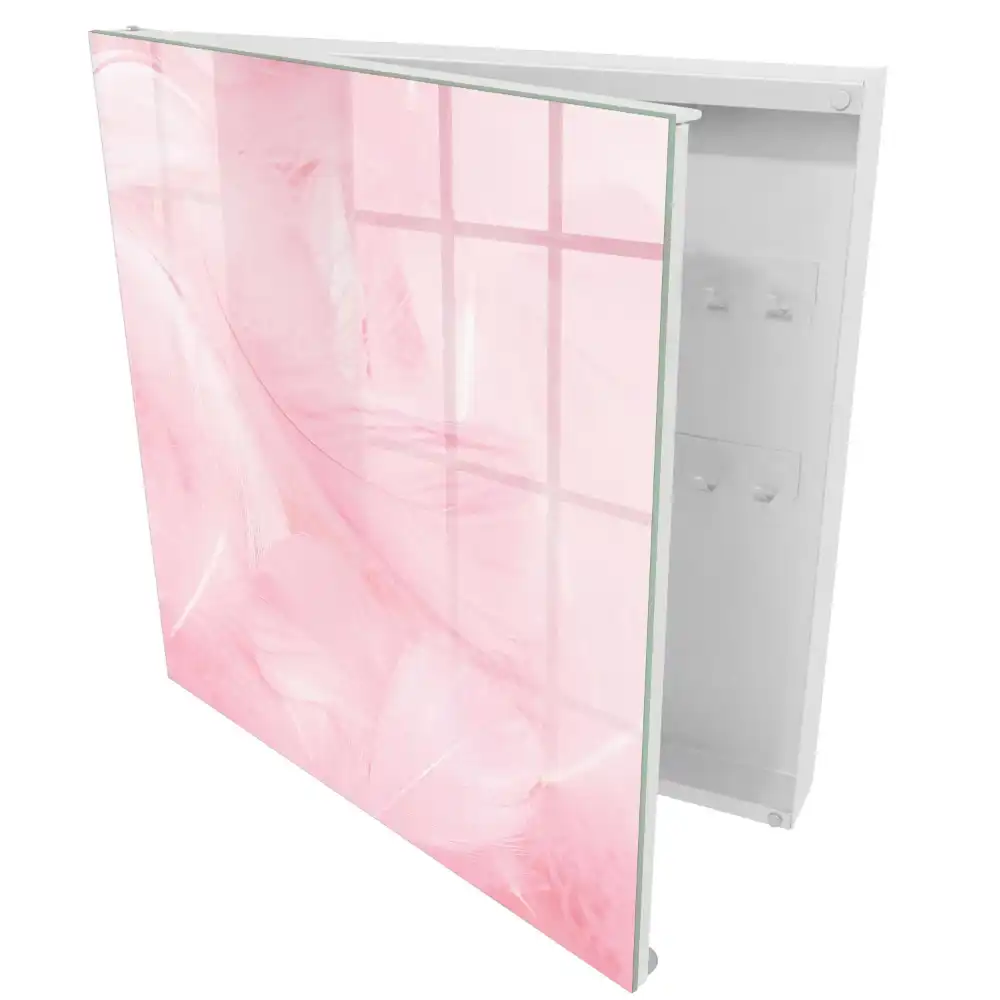 Armoire à clés motif de plume rose éthéré