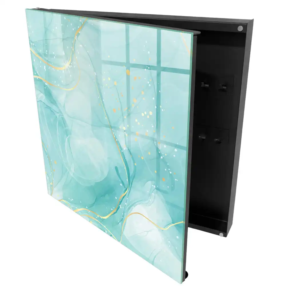 Armoire à clés aquarelle turquoise avec des gouttes et des lignes blanches