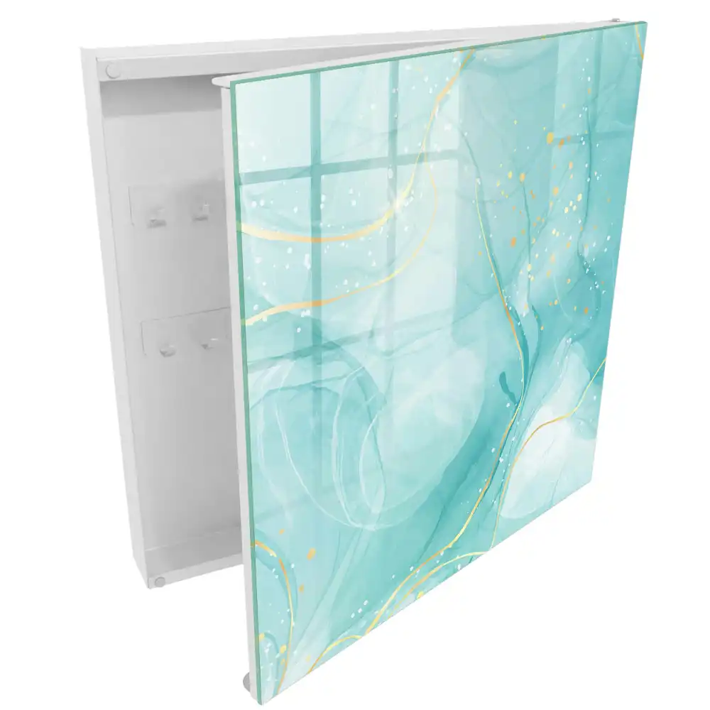 Armoire à clés aquarelle turquoise avec des gouttes et des lignes blanches