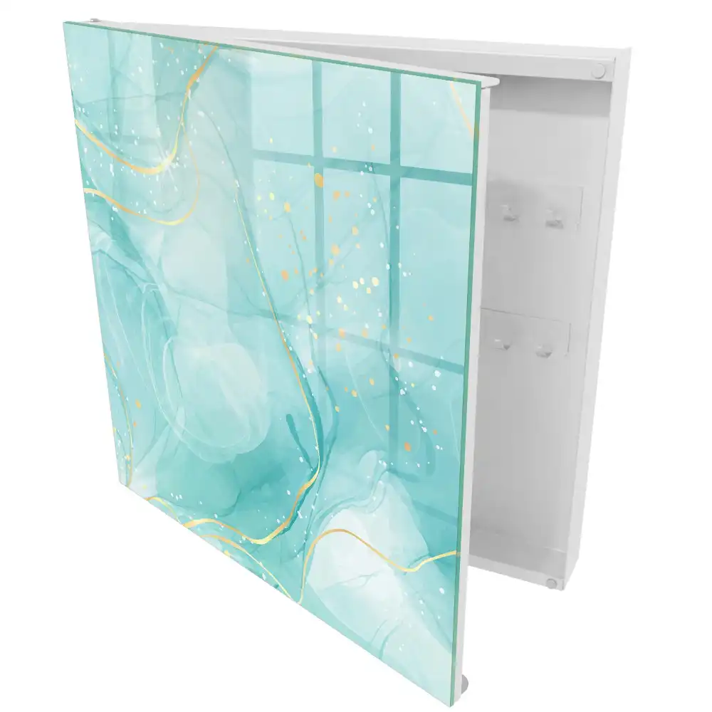 Armoire à clés aquarelle turquoise avec des gouttes et des lignes blanches