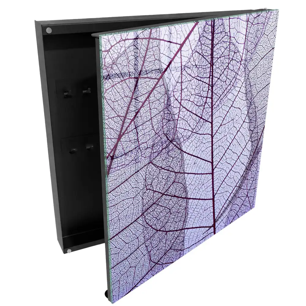 Boîte à clés murale structure de feuilles subtile sur fond violet
