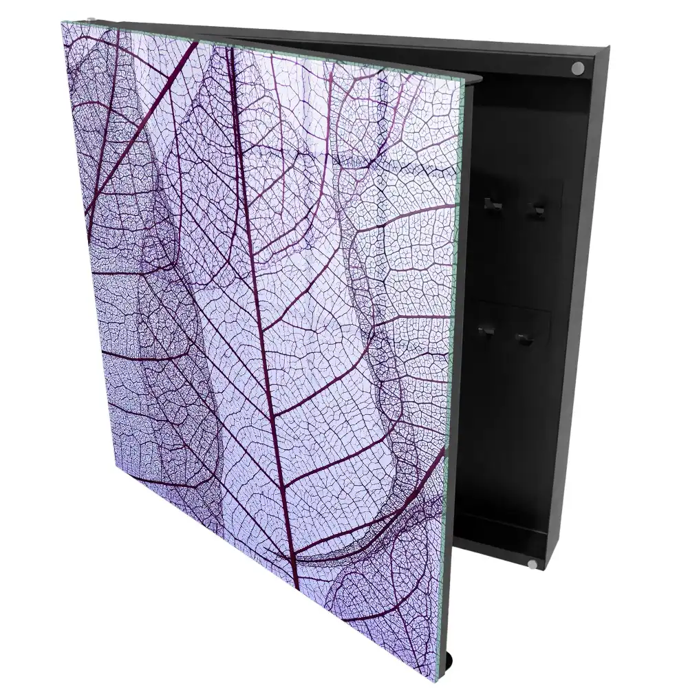 Boîte à clés murale structure de feuilles subtile sur fond violet