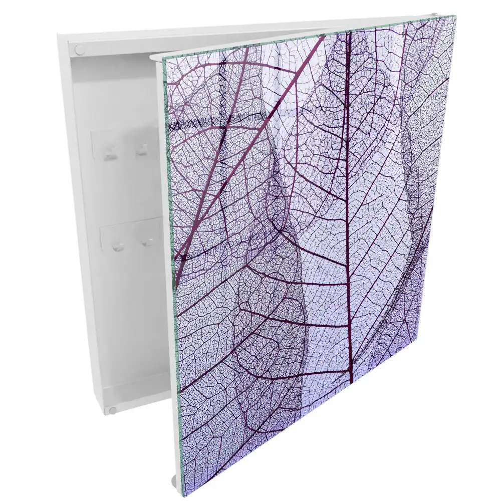 Boîte à clés murale structure de feuilles subtile sur fond violet