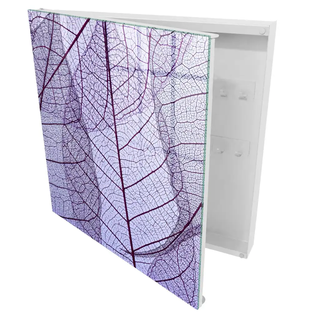 Boîte à clés murale structure de feuilles subtile sur fond violet