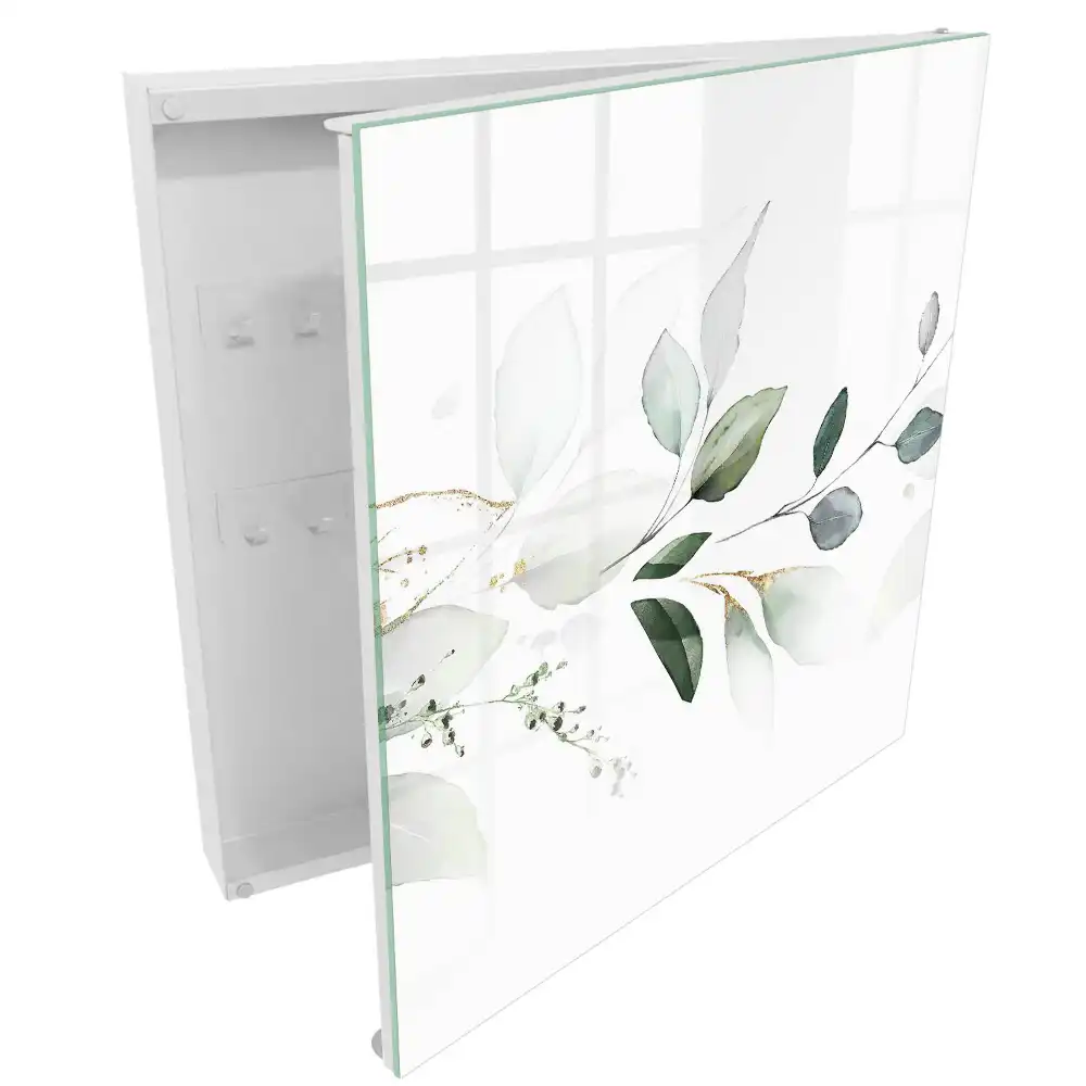 Armoire à clés motifs végétaux aux tons pastel et blancs