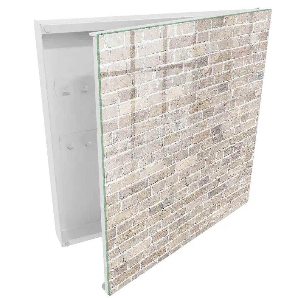 Armoire à clés mur de briques dans des tons de beige et de gris