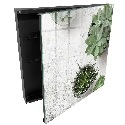 Boîte à clés murale plantes succulentes vertes sur fond clair