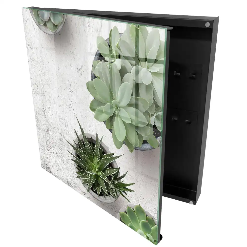 Boîte à clés murale plantes succulentes vertes sur fond clair