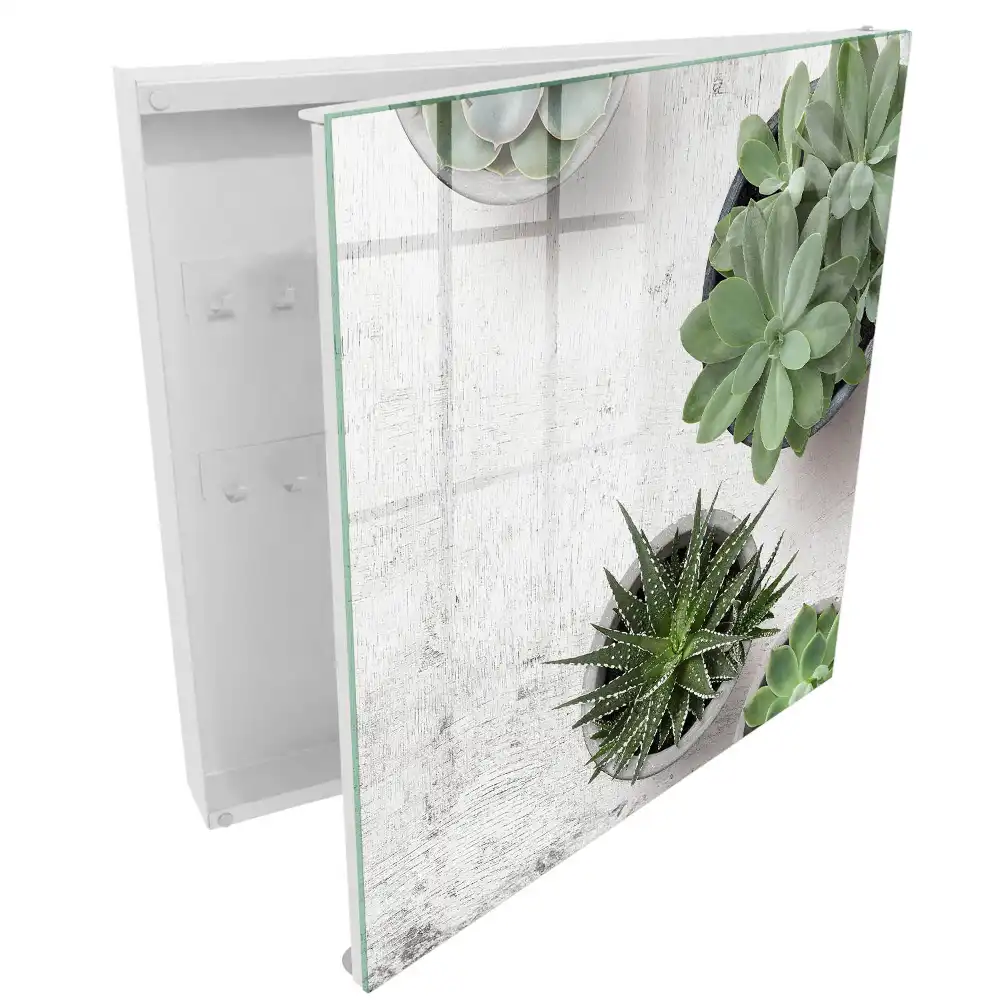 Boîte à clés murale plantes succulentes vertes sur fond clair