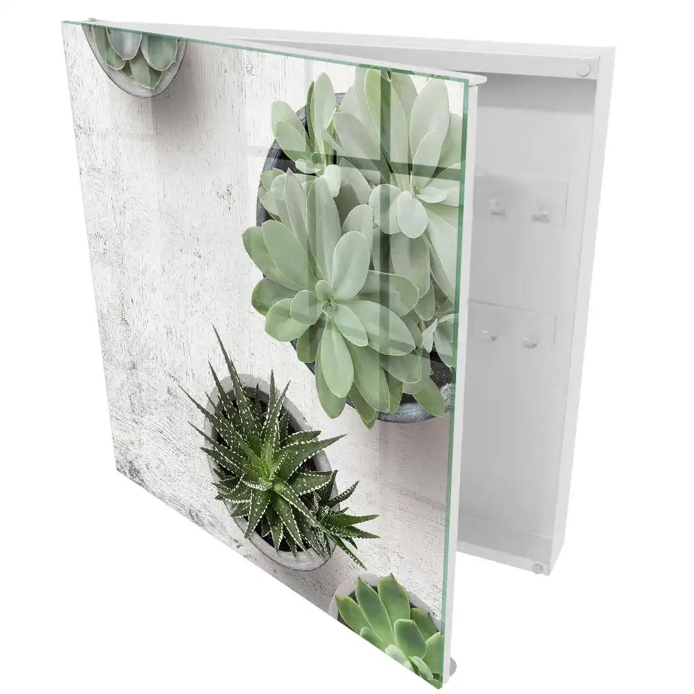 Boîte à clés murale plantes succulentes vertes sur fond clair