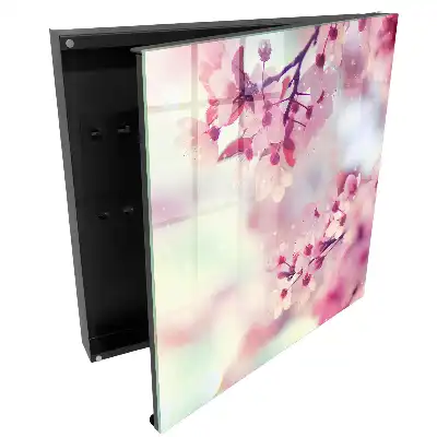Boîte à clés murale fleurs roses sur fond clair
