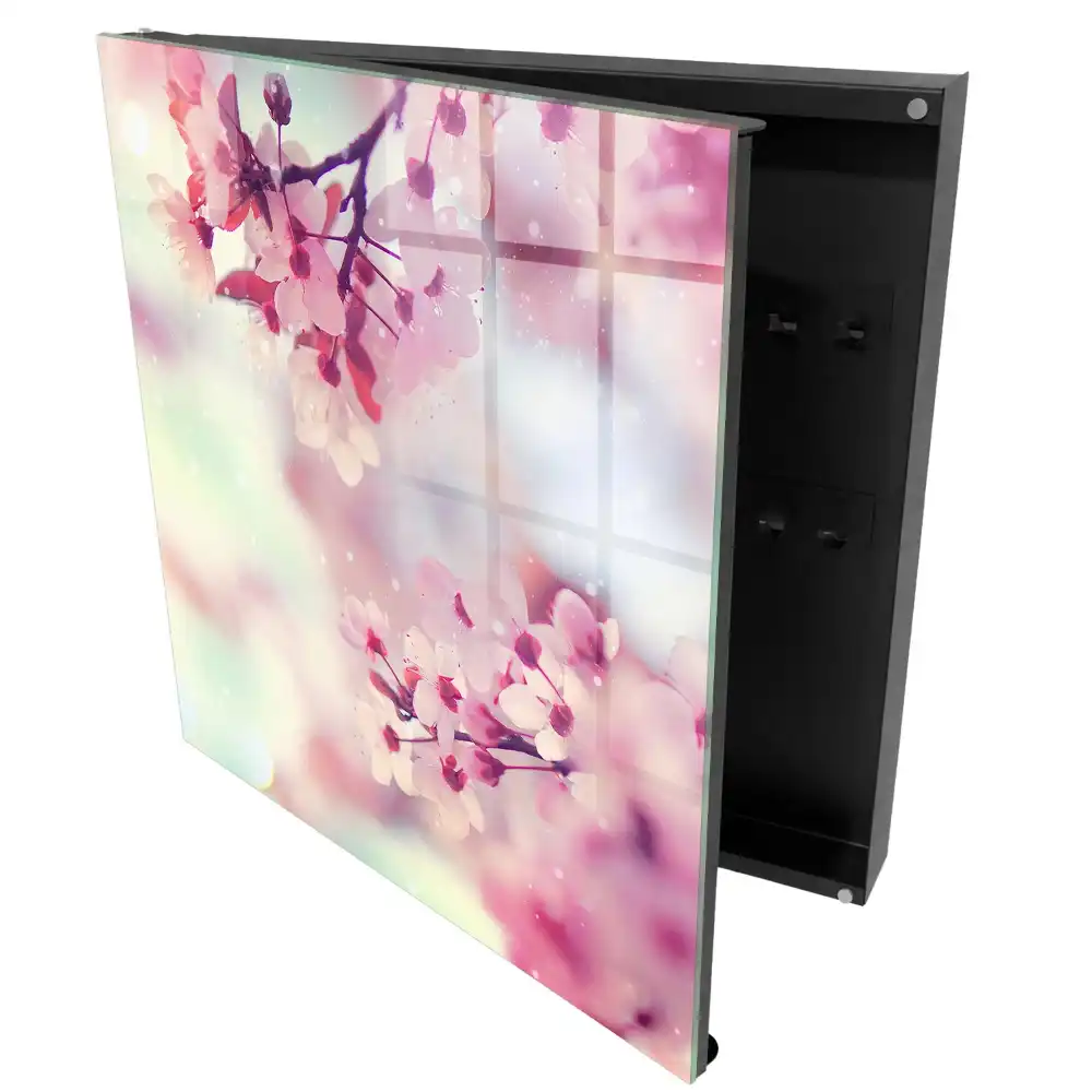 Boîte à clés murale fleurs roses sur fond clair