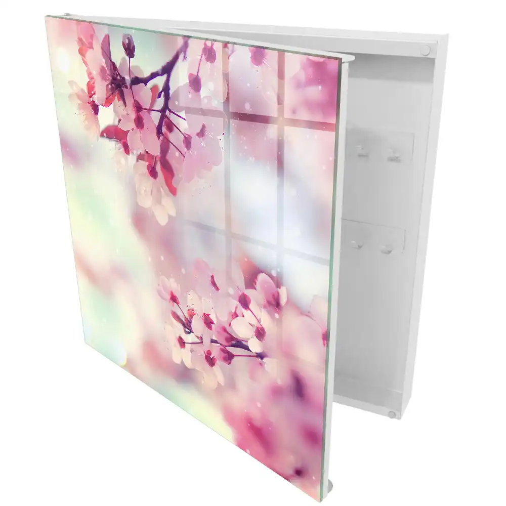 Boîte à clés murale fleurs roses sur fond clair