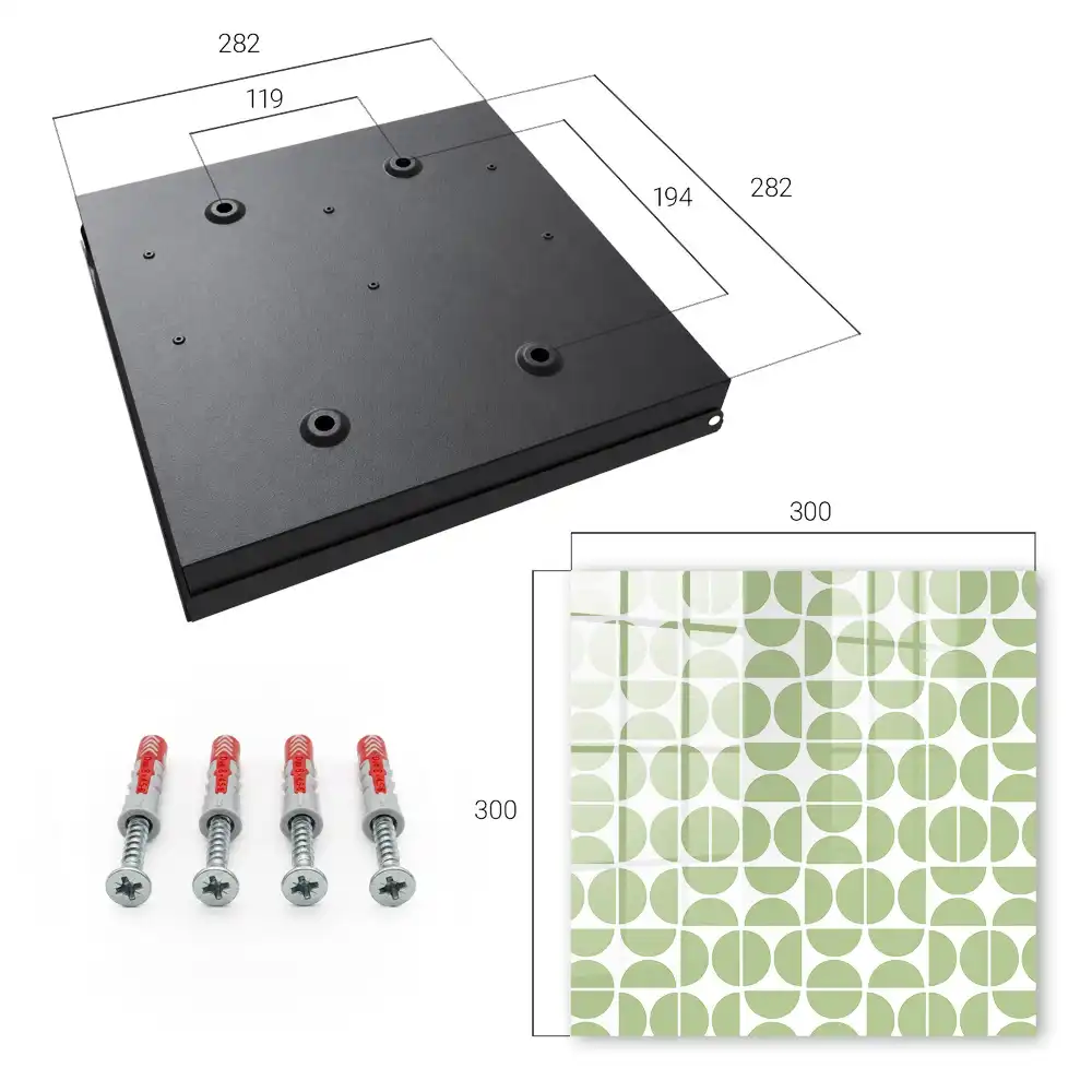 Armoire à clés motifs géométriques verts sur fond blanc