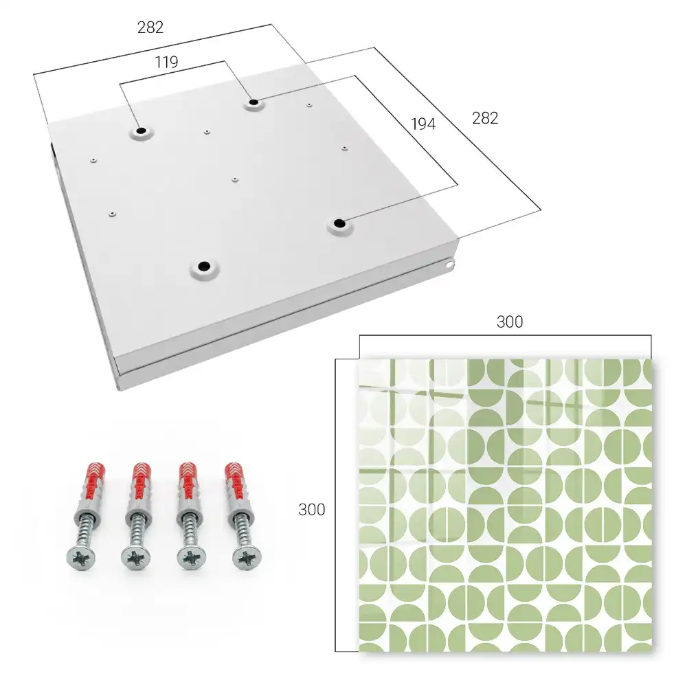 Armoire à clés motifs géométriques verts sur fond blanc