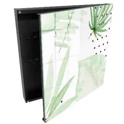 Boîte à clés feuilles vertes à l'aquarelle sur fond blanc