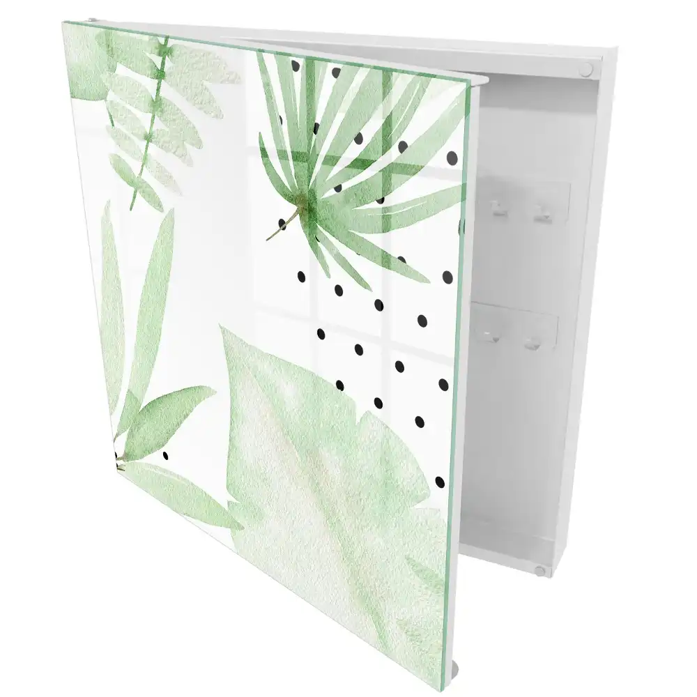 Boîte à clés feuilles vertes à l'aquarelle sur fond blanc