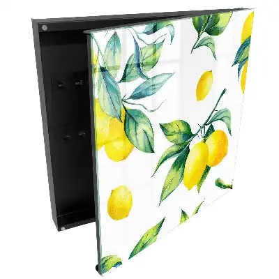 Boîte à clés citrons jaunes et feuilles vertes à l'aquarelle