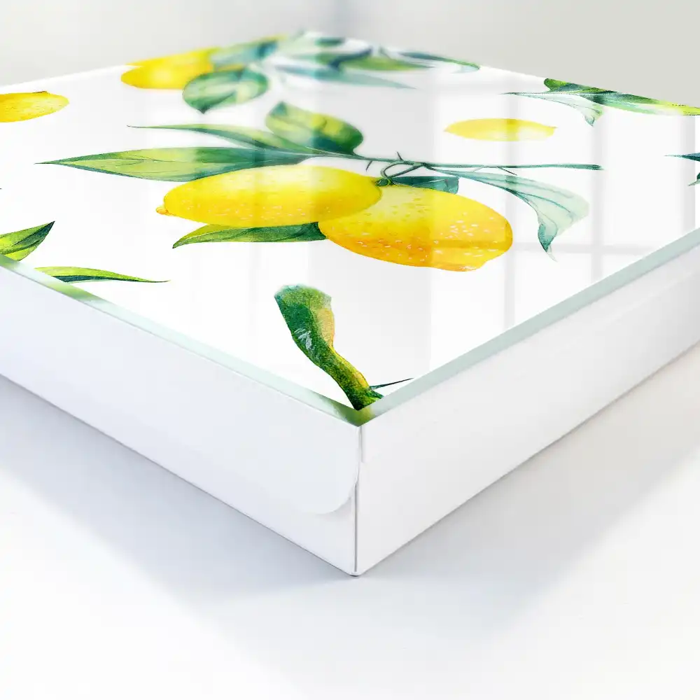 Boîte à clés citrons jaunes et feuilles vertes à l'aquarelle
