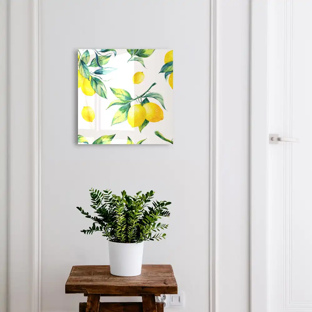 Boîte à clés citrons jaunes et feuilles vertes à l'aquarelle