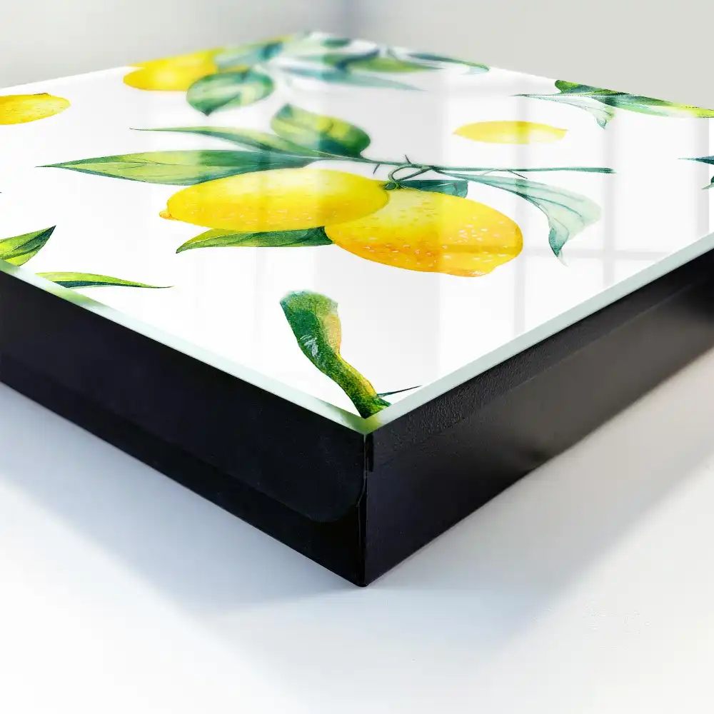 Boîte à clés citrons jaunes et feuilles vertes à l'aquarelle