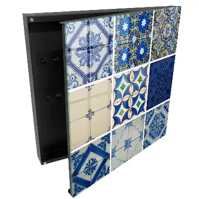 Armoire à clés motifs de carreaux géométriques avec une touche de bleu