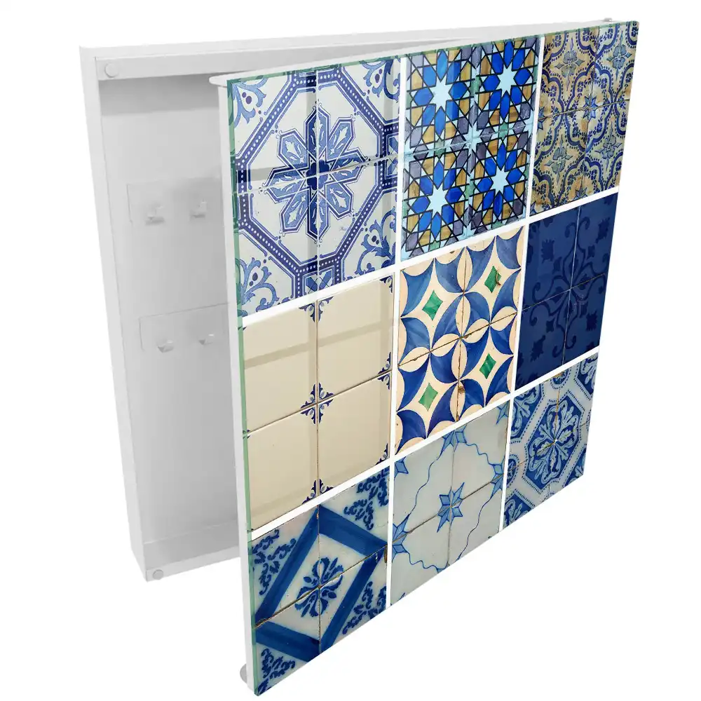 Armoire à clés motifs de carreaux géométriques avec une touche de bleu
