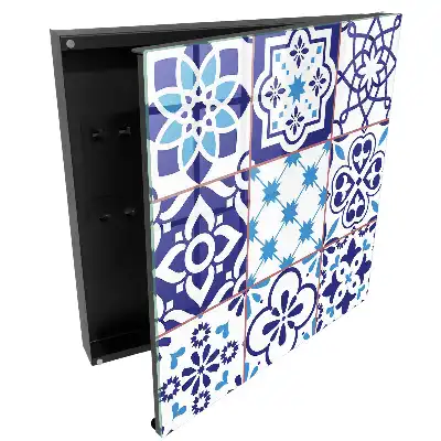 Boîte à clés murale motifs bleus à motifs floraux et étoilés