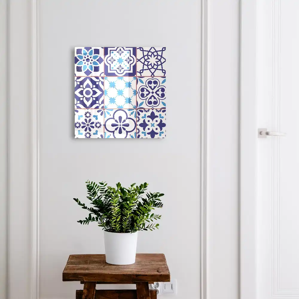 Boîte à clés murale motifs bleus à motifs floraux et étoilés