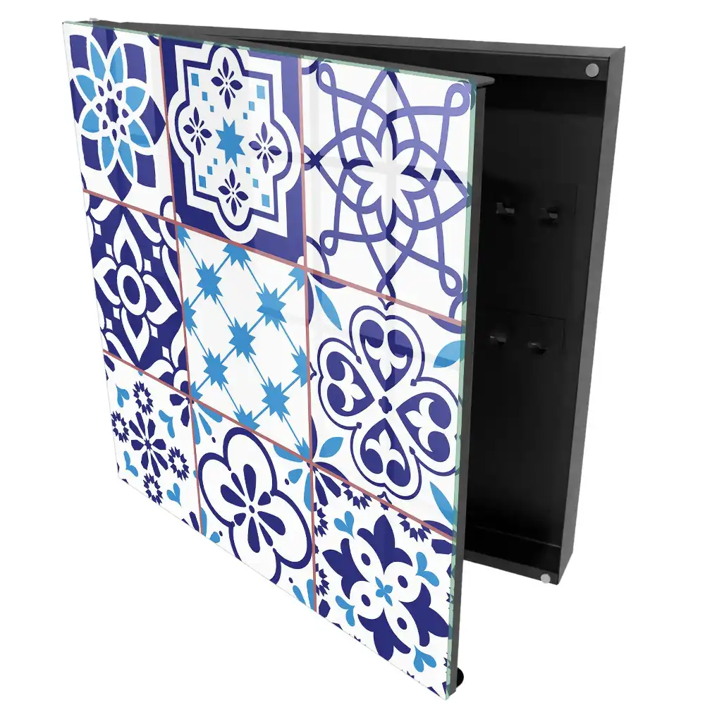 Boîte à clés murale motifs bleus à motifs floraux et étoilés