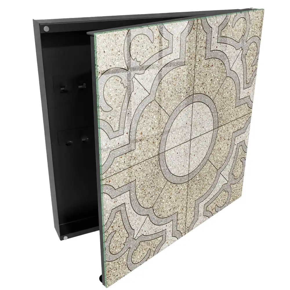 Boîte à clés murale motif mosaïque gris et beige