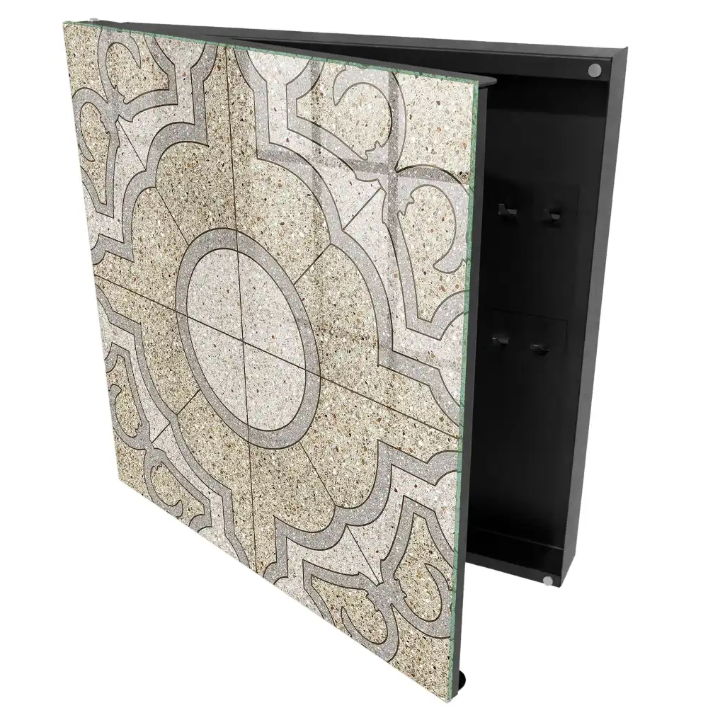 Boîte à clés murale motif mosaïque gris et beige