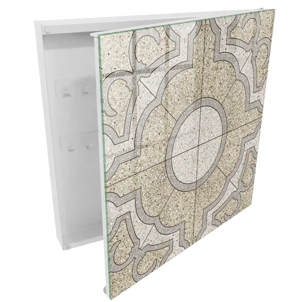 Boîte à clés murale motif mosaïque gris et beige