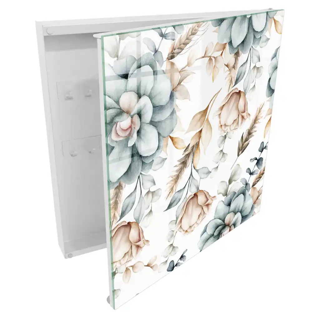 Armoire à clés motifs végétaux aux couleurs douces