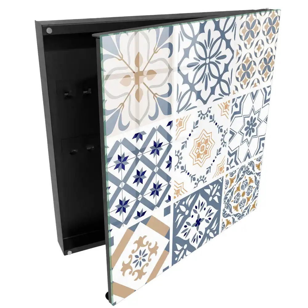 Armoire à clés motifs de carreaux géométriques colorés et classiques