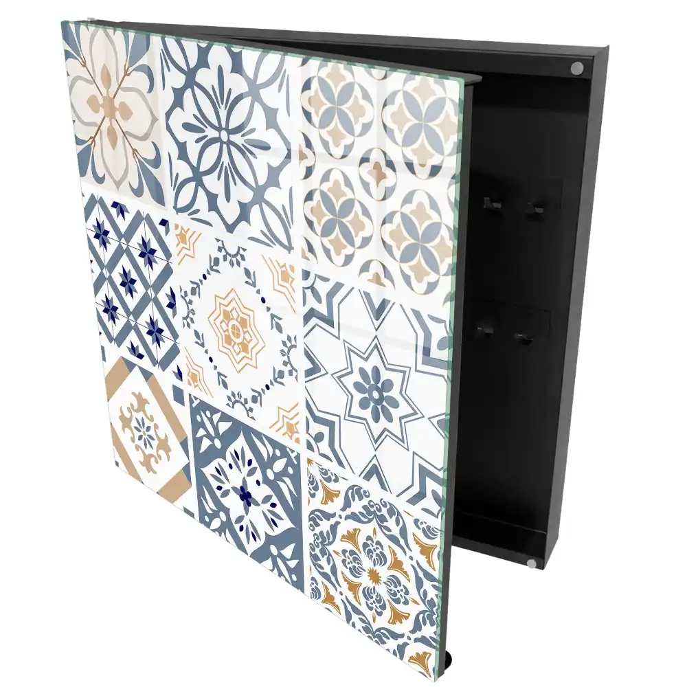 Armoire à clés motifs de carreaux géométriques colorés et classiques