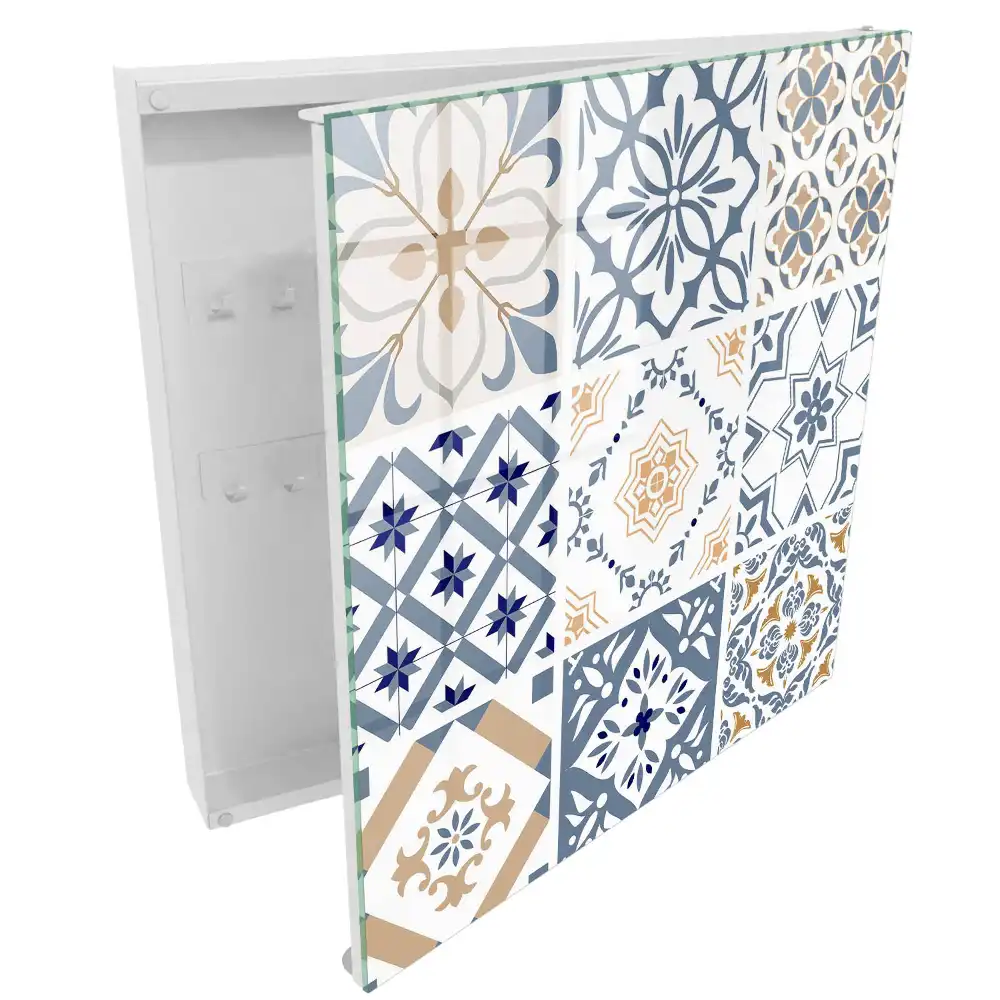 Armoire à clés motifs de carreaux géométriques colorés et classiques