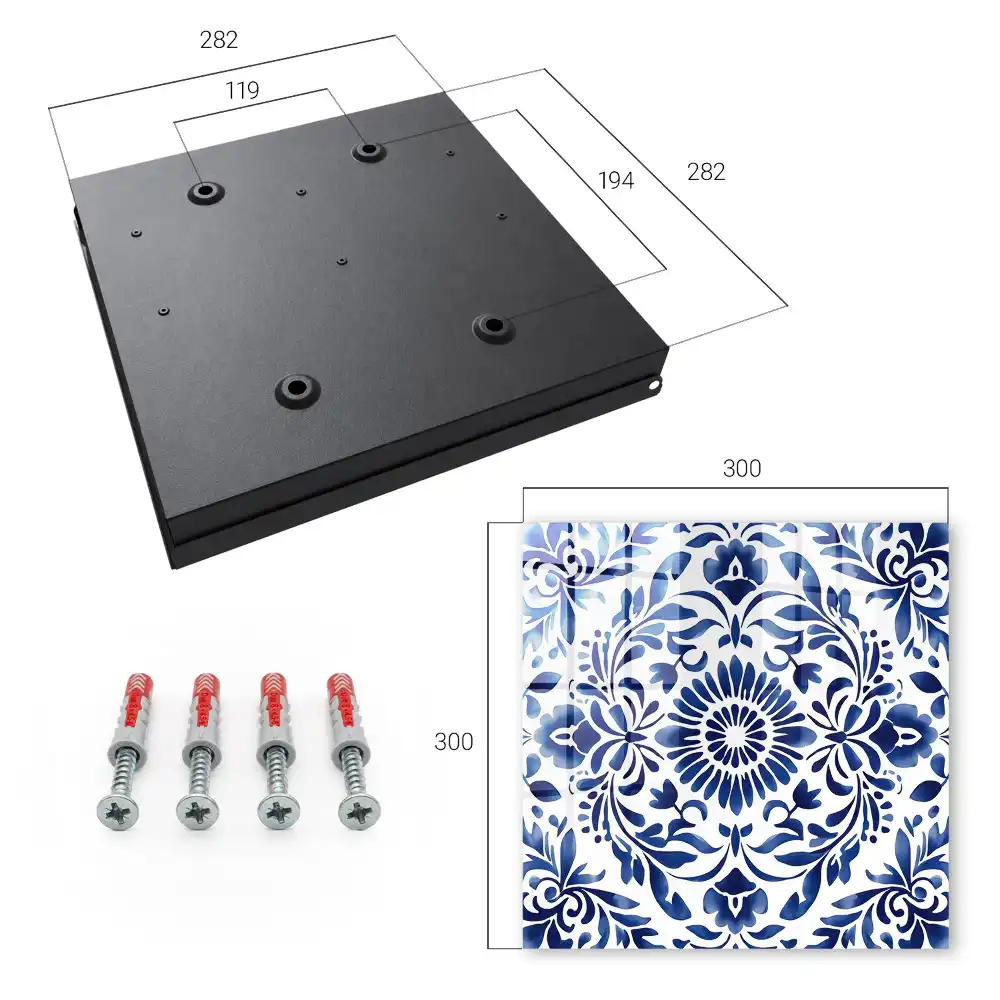 Boîte à clés motif bleu avec des feuilles et des fleurs sur fond blanc
