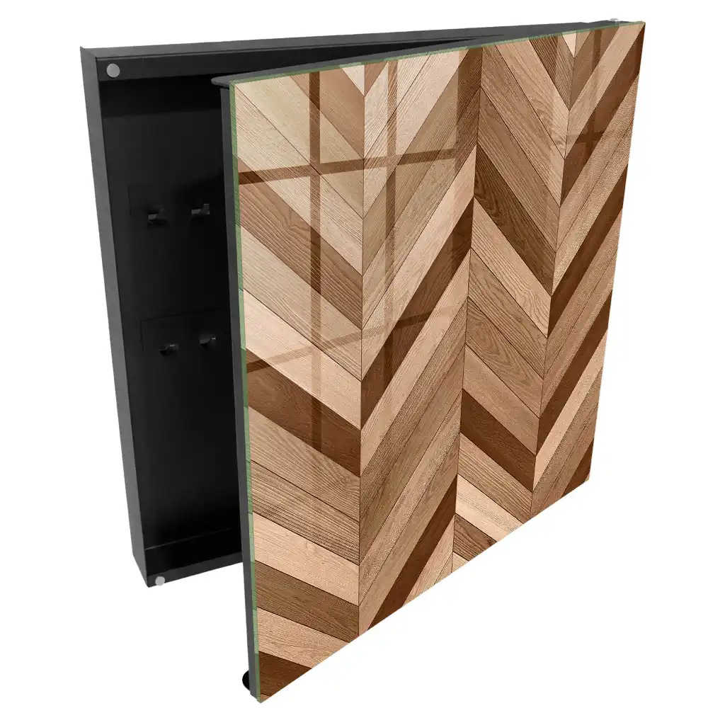 Boîte à clés murale dynamique atmosphérique du motif en chevrons du bois