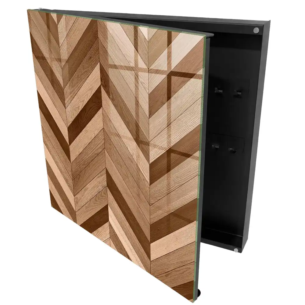 Boîte à clés murale dynamique atmosphérique du motif en chevrons du bois