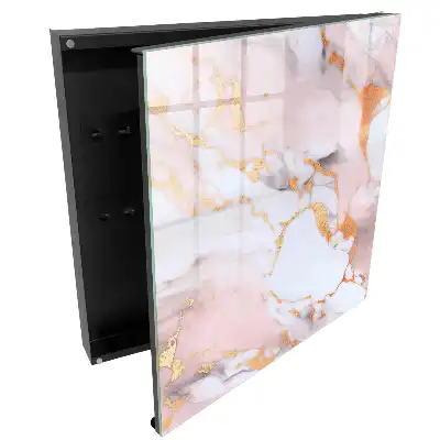 Boîte à clés murale délicats motifs en marbre rose et blanc
