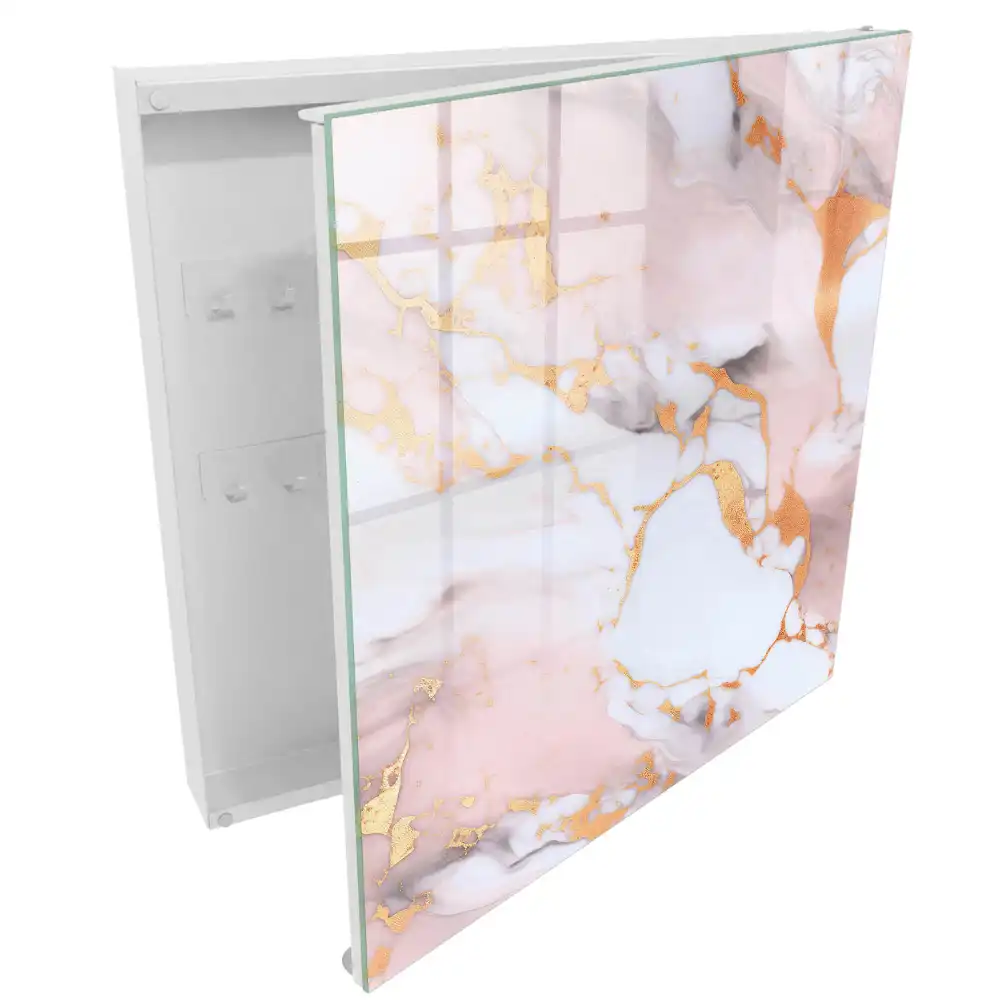 Boîte à clés murale délicats motifs en marbre rose et blanc