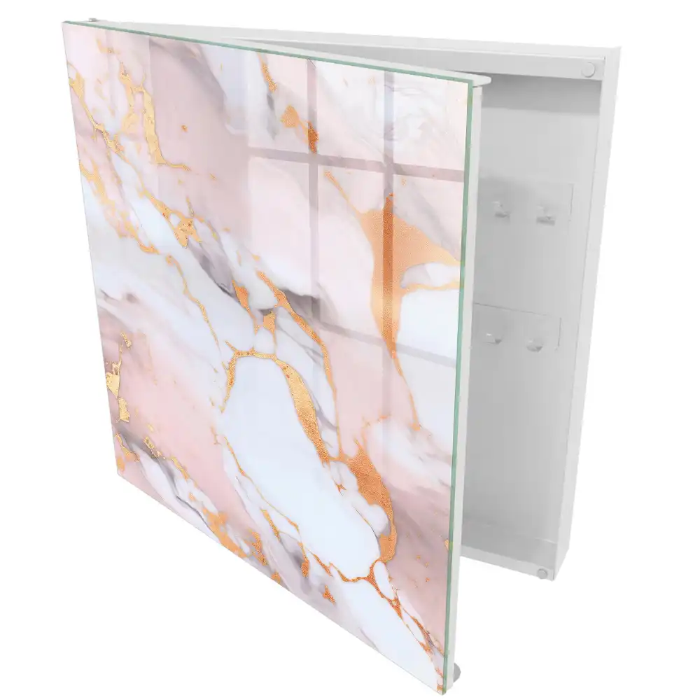 Boîte à clés murale délicats motifs en marbre rose et blanc