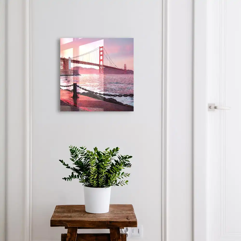 Boîte à clés murale un pont sur l'eau aux couleurs roses