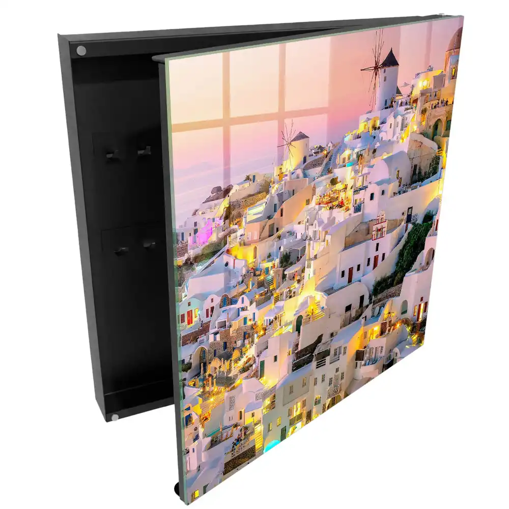 Armoire à clés ville grecque au coucher du soleil