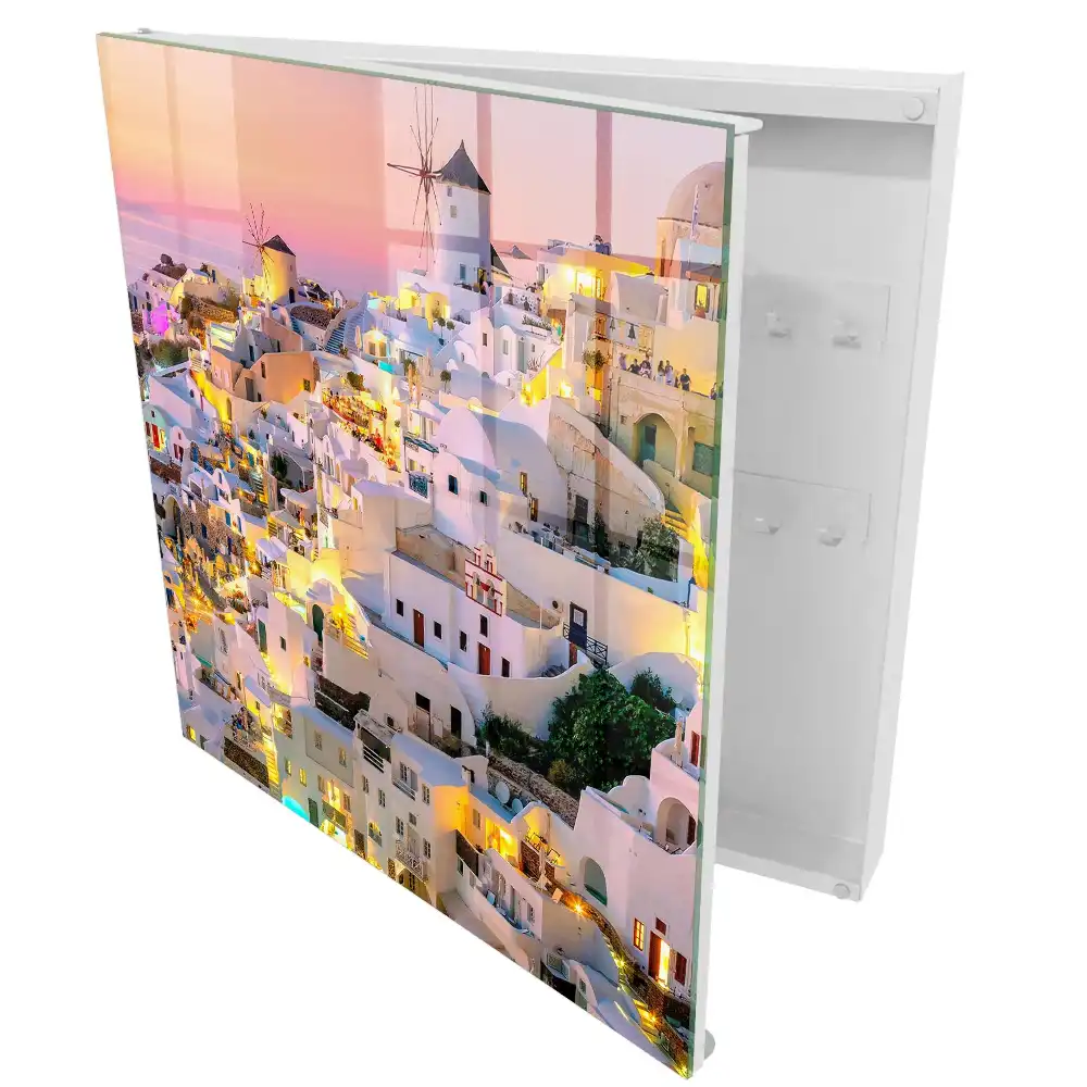 Armoire à clés ville grecque au coucher du soleil