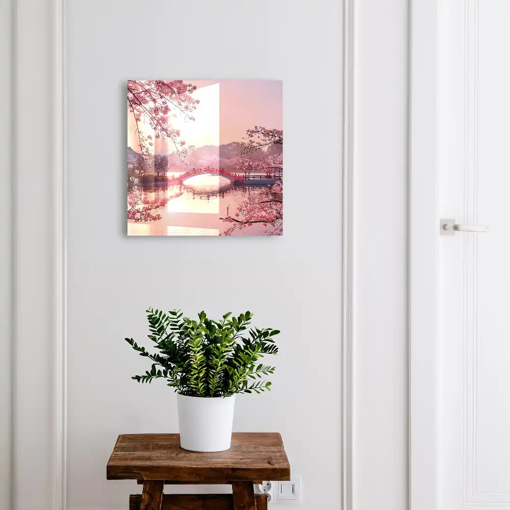 Armoire à clés pont rouge avec des cerises roses et du soleil